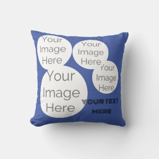 create own Throw Pillow photo collage text blue