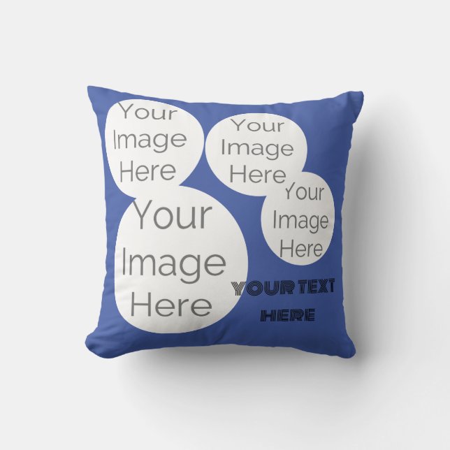 create own Throw Pillow photo collage text blue (Front)