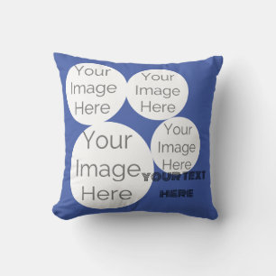 create own Throw Pillow photo text template blue