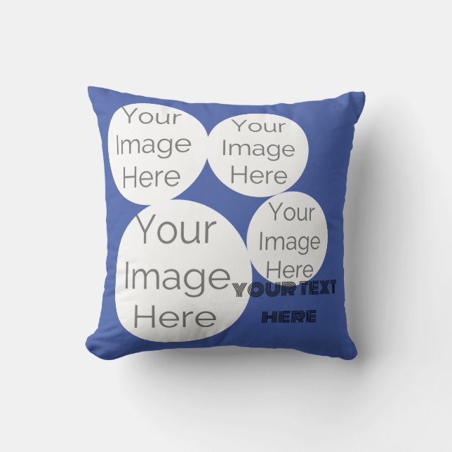 create own Throw Pillow photo text template blue (Front)