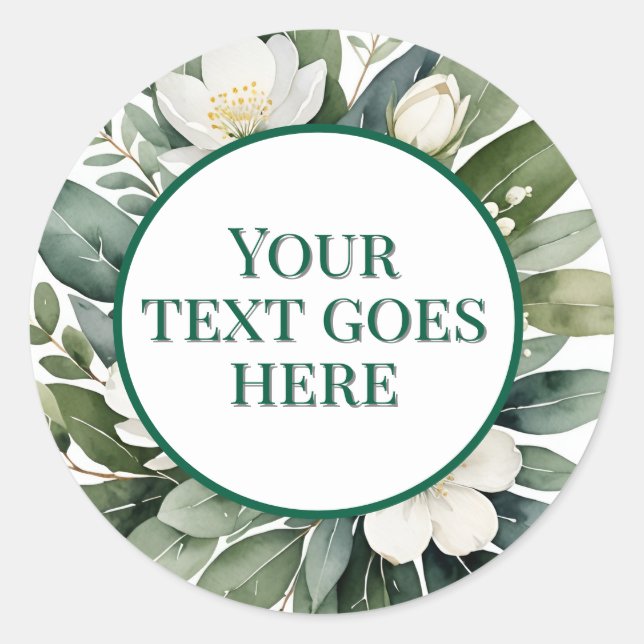 create own wedding sticker white flower eucalyptus (Front)