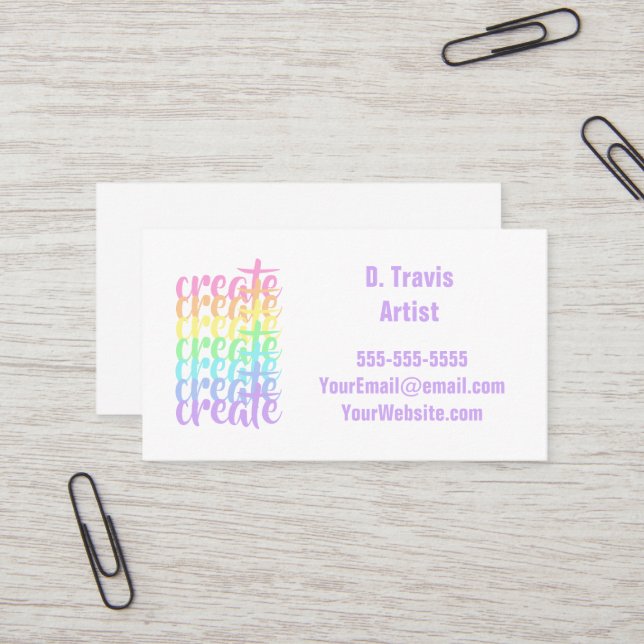 Create Pastel Rainbow Business Cards (Front/Back In Situ)