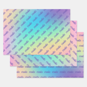 "Create" Pastel Rainbow Gradient Wrapping Paper Sheet