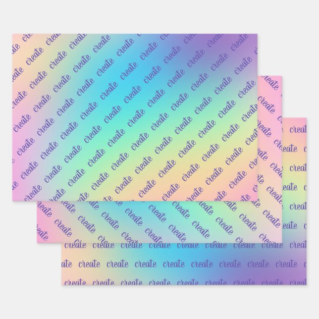 "Create" Pastel Rainbow Gradient Wrapping Paper Sheet (Set)