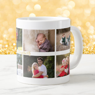 Create Personalised 8 Photo Collage Monogram Jumbo Large Coffee Mug