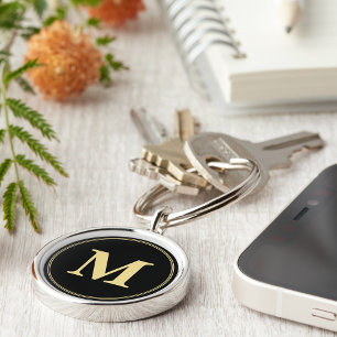 Create Personalised Black Gold Monogram Keychain