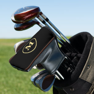 Create Personalised Black Gold Monogrammed Putter Golf Head Cover