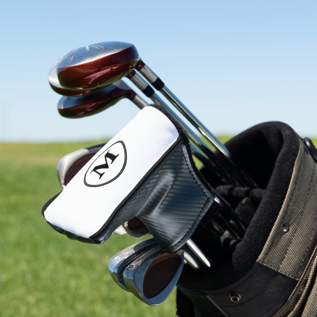 Create Personalised Black White Monogrammed Putter Golf Head Cover (In Situ)