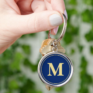 Create Personalised Blue Gold Monogram Keychain