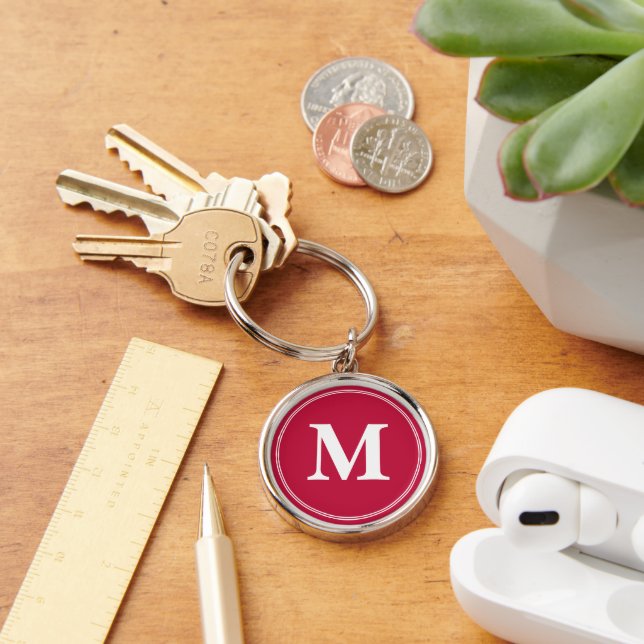 Create Personalised Crimson Red Monogram Keychain (Desk)