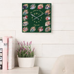 Create Personalised Family Photo Collage Custom Square Wall Clock<br><div class="desc">Create your own custom, personalised, cool, unique, modern, elegant faux gold calligraphy typography script font on dark forest green background, one-of-a-kind, memories, graffiti / torn photo effect 14 photo collage family keepsake square wall clock. To customise, simply type in your family name & year, and add fourteen of your favourite...</div>