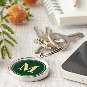 Create Personalised Green Gold Monogram Keychain