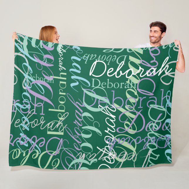 Create Personalised Name Typography dark-green Fleece Blanket (In Situ)