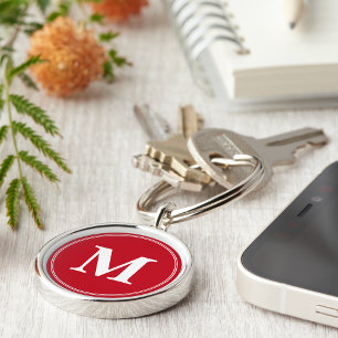 Create Personalised Red White Monogram Keychain