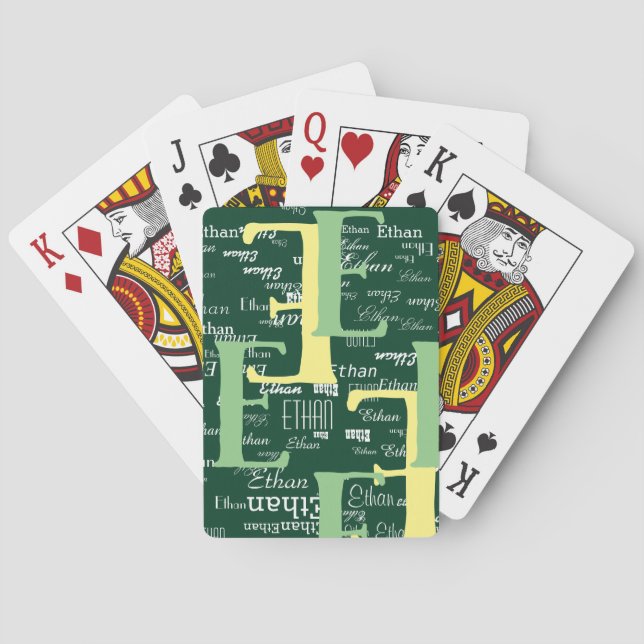 Create Personalised Typography Pattern Green Playing Cards (Back)
