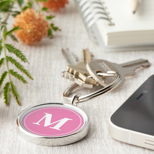 Create Personalized Pink White Monogram Keychain
