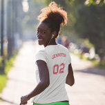 Create Player Name Jersey Number V-Neck Slim Fit T-Shirt<br><div class="desc">Create your own custom, personalised, cool stylish pink typography / font / script, monogrammed player name jersey number white, fashionable, slim fit, 100% combed ringspun jersey cotton, womens v-neck t-shirt tee shirt. Simply type in your name / player name and player jersey number, to customise. Makes a great gift for...</div>