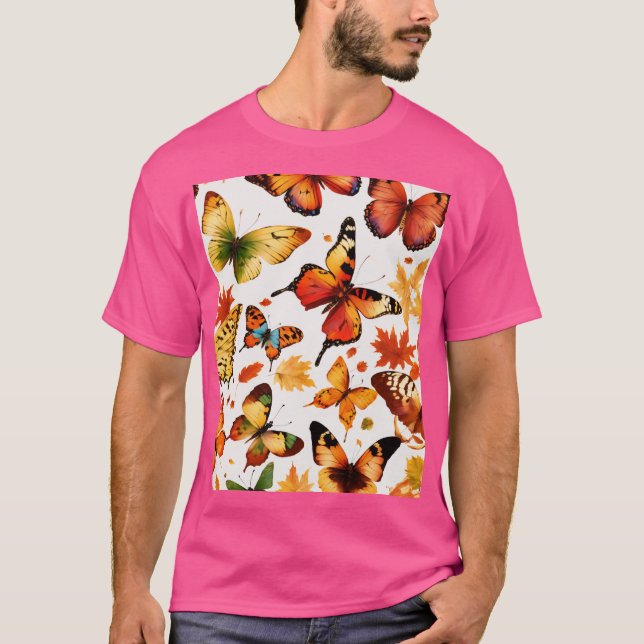Create seamless autumn butterflies tshirt design  (Front)