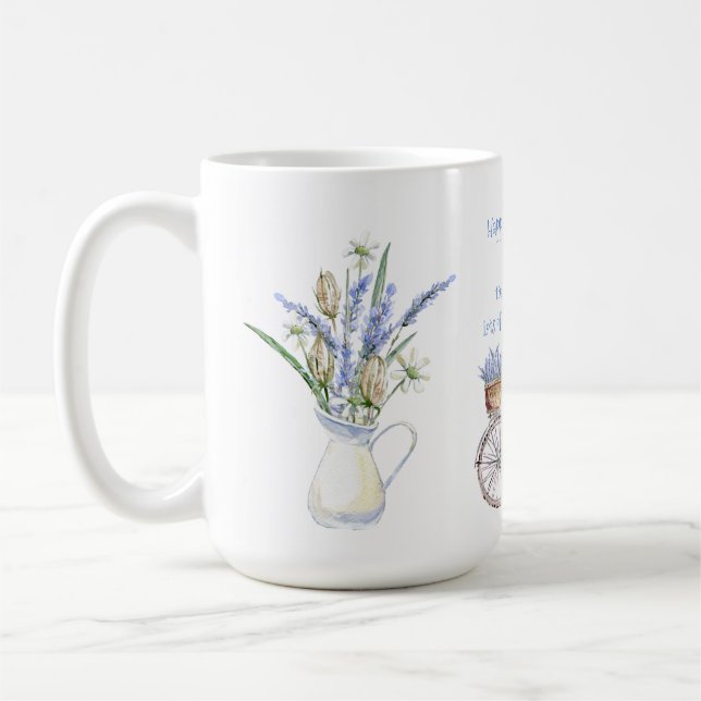 CREATE YEAR BORN Birthday Gift Woman Lavender Blue Coffee Mug (Left)