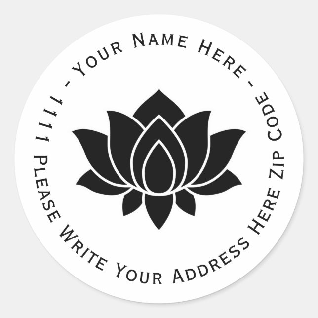 Create you own Black Blooming Lotus Flower symbol Classic Round Sticker (Front)