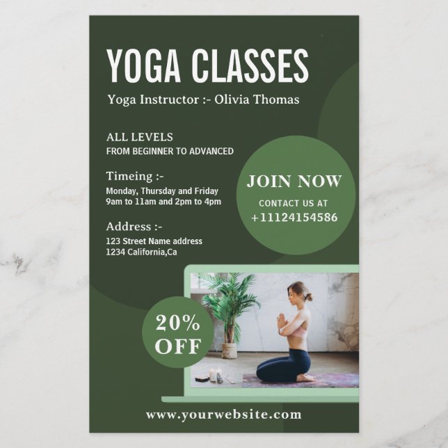 Create you own Yoga Instructor Studio Classes Flyer (Front)