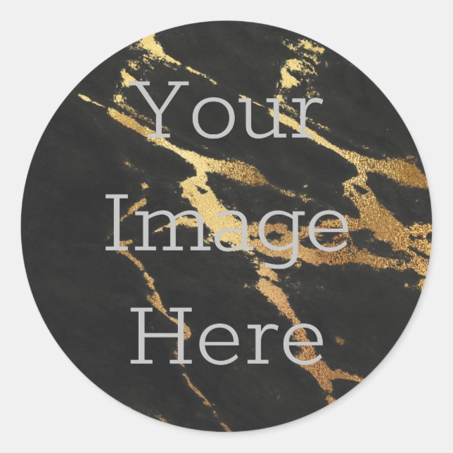 Create Your Black Marble Metallic Gold Faux Foil Classic Round Sticker (Front)
