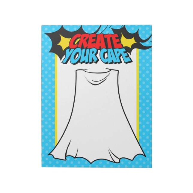 Create Your Cape Superhero Party Activity Sheet Notepad (Rotated)