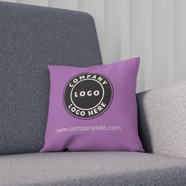 Create Your Company Logo Business Brand Cushion (Business Logo Elegant Lilac Throw Pillow)
