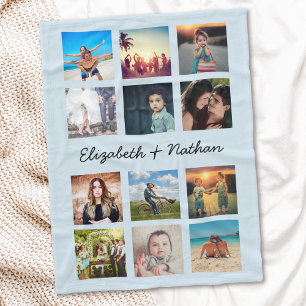 Create Your Custom 12 Family Photo Collage Blue Fleece Blanket