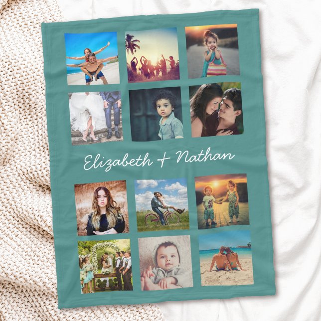 Create Your Custom 12 Photo Collage Bright Fun Fleece Blanket (Creator Uploaded)