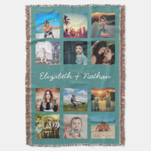 Create Your Custom 12 Photo Collage Bright Fun Throw Blanket