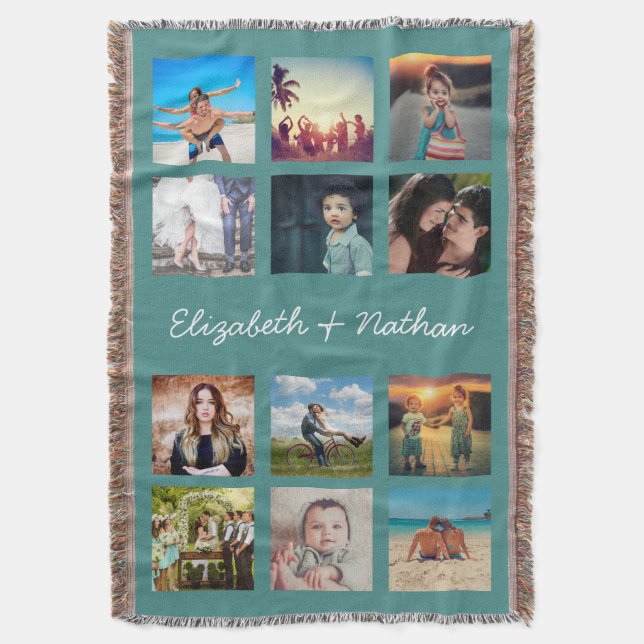 Create Your Custom 12 Photo Collage Bright Fun Throw Blanket (Front Vertical)