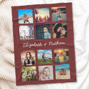 Create Your Custom 12 Photo Collage Family Friends Fleece Blanket