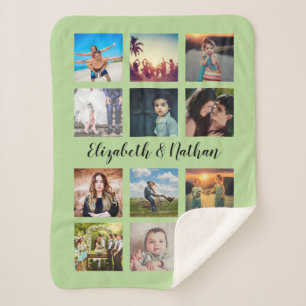 Create Your Custom 12 Photo Collage Trendy Green Sherpa Blanket