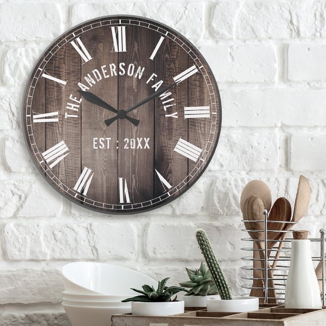 Create Your Custom Family Name Rustic Farmhouse Large Clock (Creator Uploaded)