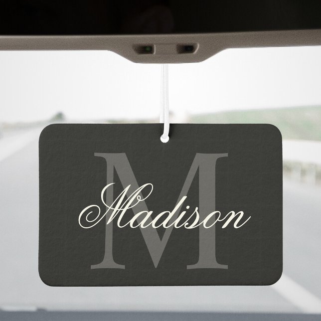 Create Your Custom Name Monogram Calligraphy Black Car Air Freshener (Creator Uploaded)
