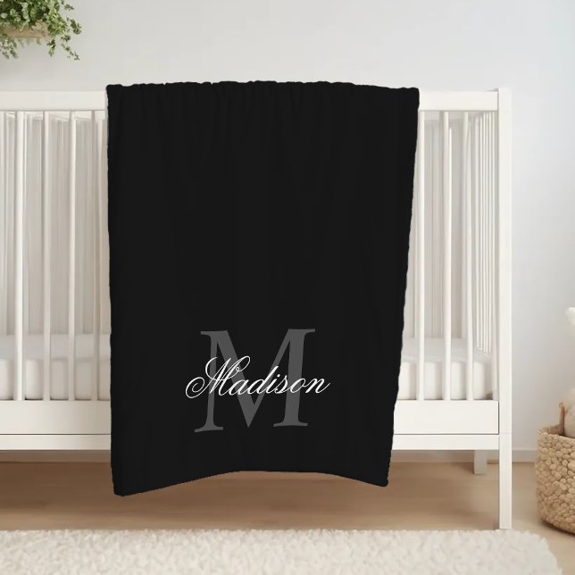 Create Your Custom Name Monogram Calligraphy Black Fleece Blanket (Creator Uploaded)