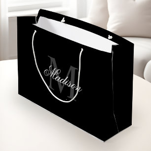 Create Your Custom Name Monogram Calligraphy Black Large Gift Bag
