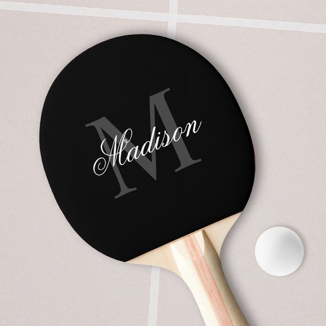 Create Your Custom Name Monogram Calligraphy Black Ping Pong Paddle (Creator Uploaded)