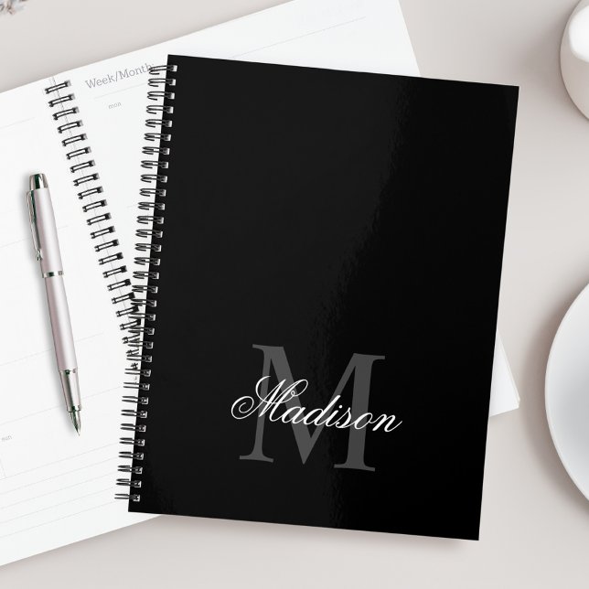 Create Your Custom Name Monogram Calligraphy Black Planner (Creator Uploaded)