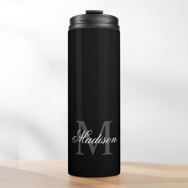 Create Your Custom Name Monogram Calligraphy Black Thermal Tumbler (Creator Uploaded)