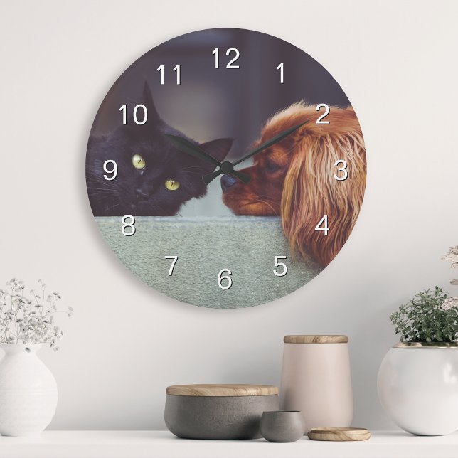 Create Your Custom Pet Photo Modern Elegant Round Clock (Creator Uploaded)