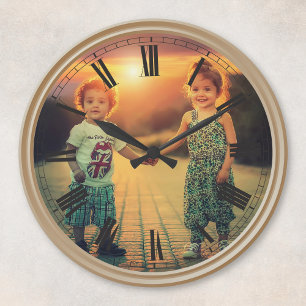 Create Your Custom Photo Brown Classy Elegant Round Clock