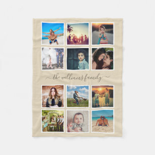 Create Your Custom Photo Collage Family Beige Fleece Blanket