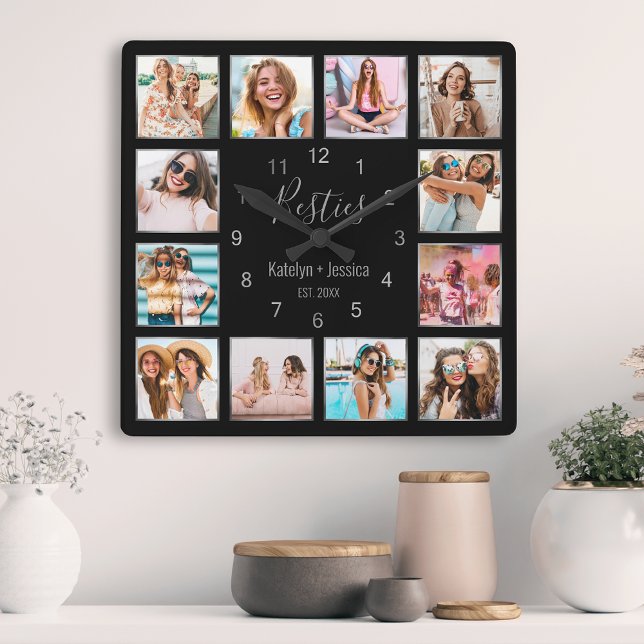 Create Your Custom Photo Collage Modern Friendship Square Wall Clock (Creator Uploaded)