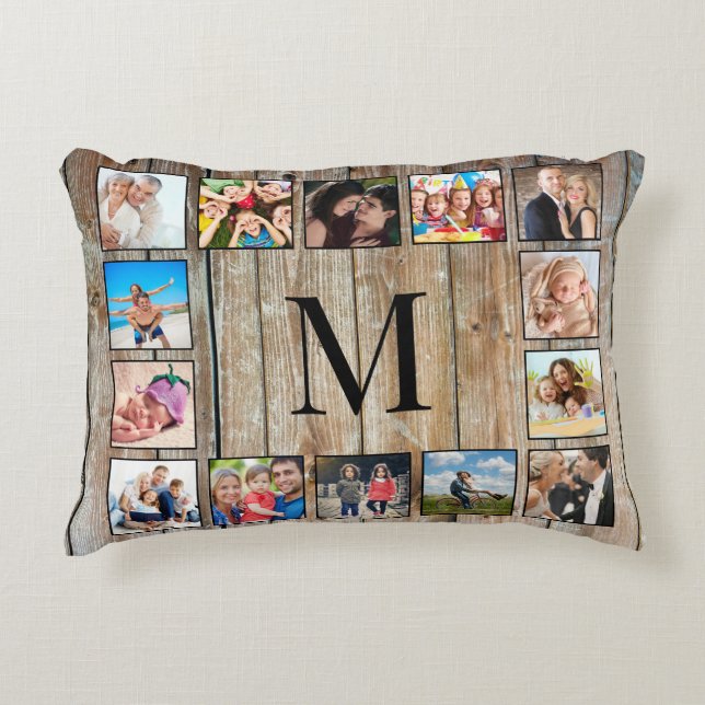 Create Your Custom Photo Collage Rustic Farmhouse Decorative Cushion (Front)