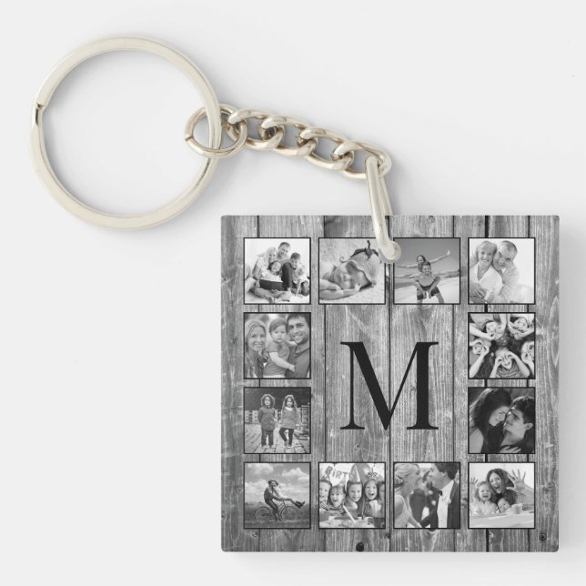 Create Your Custom Photo Collage Rustic Farmhouse Key Ring (Front)