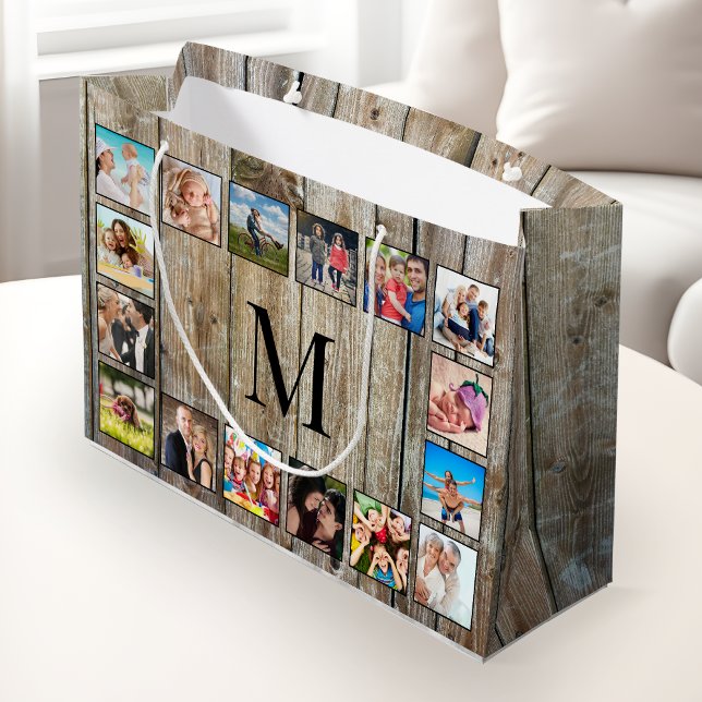 Create Your Custom Photo Collage Rustic Farmhouse Large Gift Bag (Creator Uploaded)