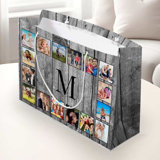 Create Your Custom Photo Collage Rustic Farmhouse Large Gift Bag (Creator Uploaded)