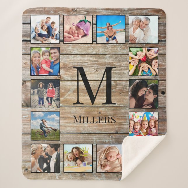 Create Your Custom Photo Collage Rustic Farmhouse Sherpa Blanket (Front)